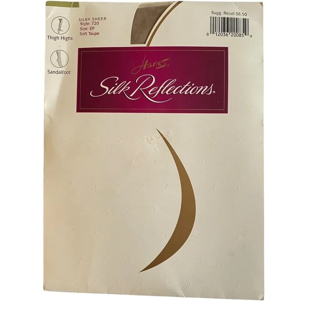 Hanes Silk Reflections Silky Sheer Thigh Highs Sandalfoot Soft Taupe Size EF NEW